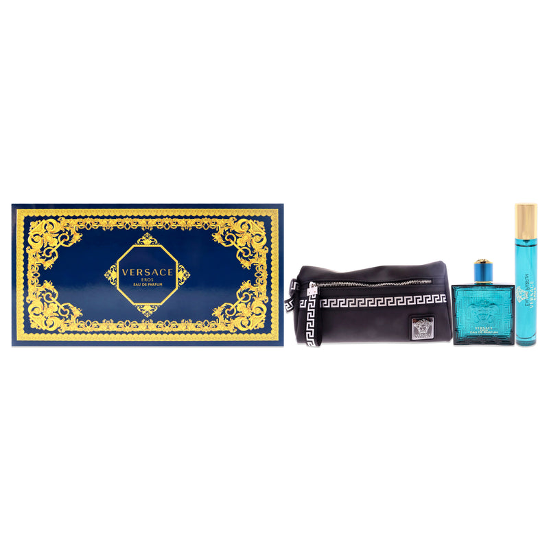 Versace Versace Eros by Versace for Men - 3 Pc Gift Set - 3.4oz EDP Spray, 0.3oz EDP Spray, Pouch