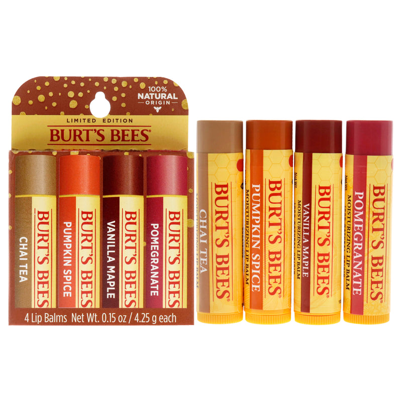 Burt's Bees Fall Lip Balm Kit by Burts Bees for Unisex - 4 x 0.15 oz 2021 - Lip Balm Chai, Pumpkin Spice,Vanilla Maple,Pomegranate