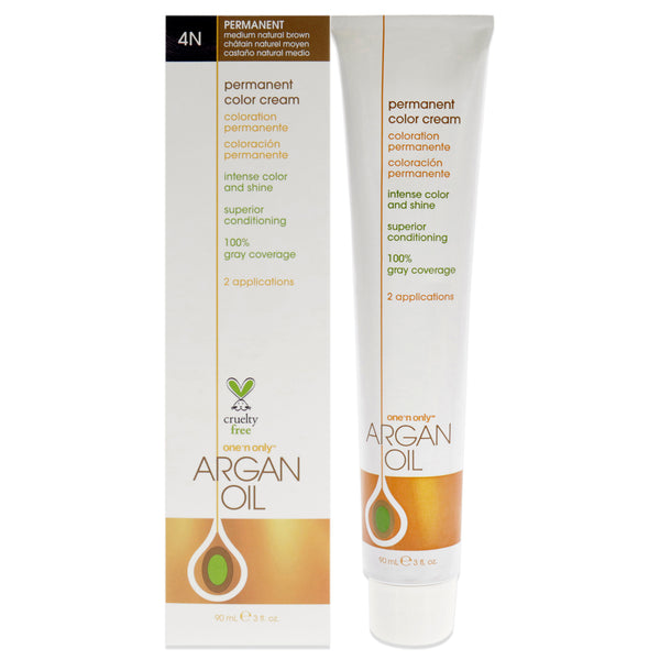 One n Only Argan Oil Permanent Color Cream - 4N Medium Natural Brown by One n Only for Unisex - 3 oz Hair Color