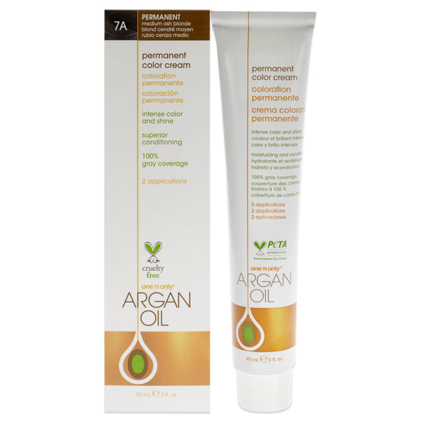 One n Only Argan Oil Permanent Color Cream - 7A Medium Ash Blonde by One n Only for Unisex - 3 oz Hair Color