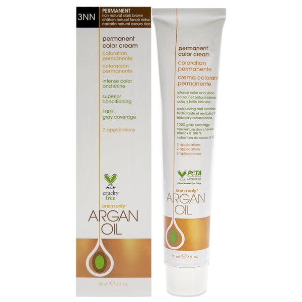 One n Only Argan Oil Permanent Color Cream - 3NN Rich Natural Dark Brown by One n Only for Unisex - 3 oz Hair Color