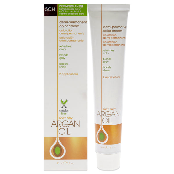 One n Only Argan Oil Demi-Permanent Color Cream - 5CH Light Chocolate Brown by One n Only for Unisex - 3 oz Hair Color