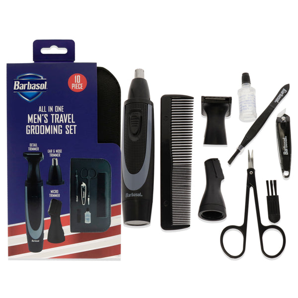 Barbasol All-In-One Mens Grooming by Barbasol for Men - 10 Pc Comb, Scissors, Tweezers, Nail Clipper, Trimmer, Ear Trimmer, Nose Trimmer, Cleaning Brush, Oil, Storage Case