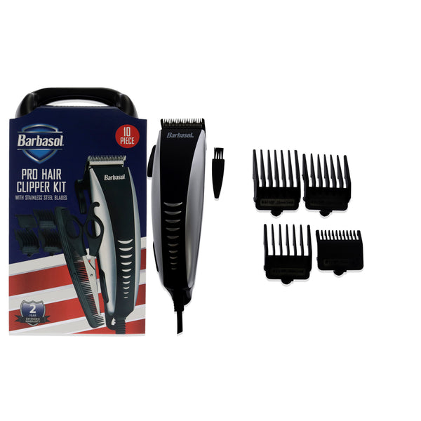 Barbasol Pro-Hair Clipper Kit by Barbasol for Men - 10 Pc Pro Hair Clipper, Scissors, Deluxe Travel Case, 4 Guide Combs (3mm, 6mm,9mm,12mm), Large Comb, Blade Oil and Cleaning