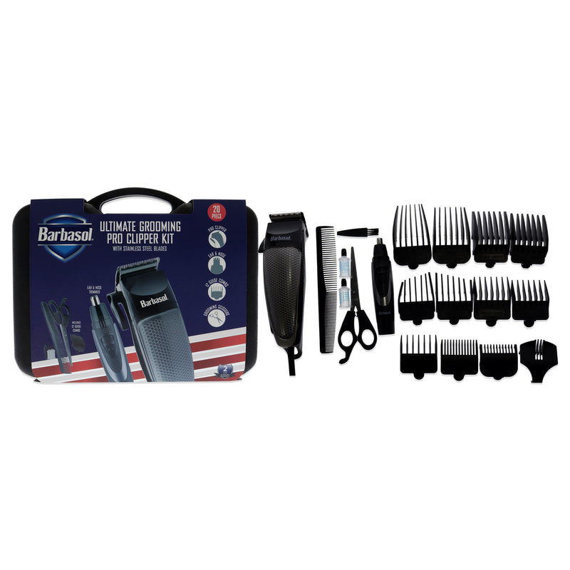 Barbasol Ultimate Grooming Pro Clipper Kit - Black by Barbasol for Men - 20 Pc Pro Clipper, Ear Trimmer, Nose Trimmer, 12 Guide Combs, Scissors, Comb, Lubricating Oil, Cleaning Brush, Hair Comb