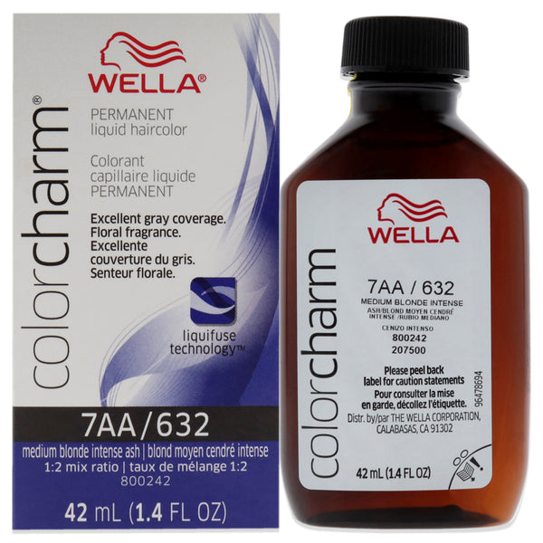 Wella Color Charm Permanent Liquid Hair Color - 7AA 632 Medium Blonde Intense Ash by Wella for Unisex - 1.42 oz Hair Color