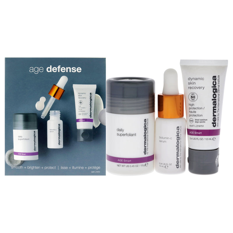 Dermalogica Age Defense Kit by Dermalogica for Unisex - 3 Pc 0.45oz Daily Superfoliant, 0.34oz Biolumin-C Serum, 0.4oz Dynamic Skin Recovery SPF50