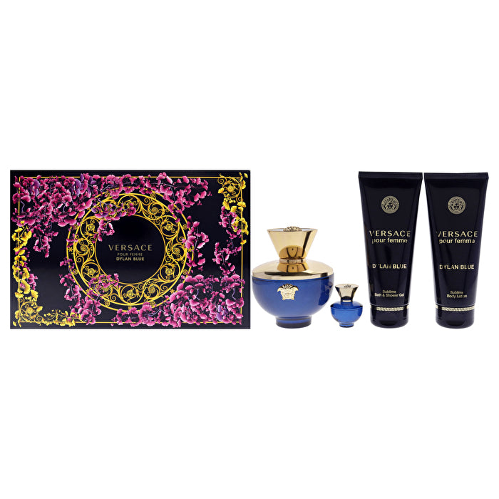 Versace Dylan Blue For Women - 4 Pc Gift Set Eau De Parfum Spray 0.17oz Eau De Parfum Spray (mini) Body Lotion Bath And Shower Gel 90ml/3.4oz