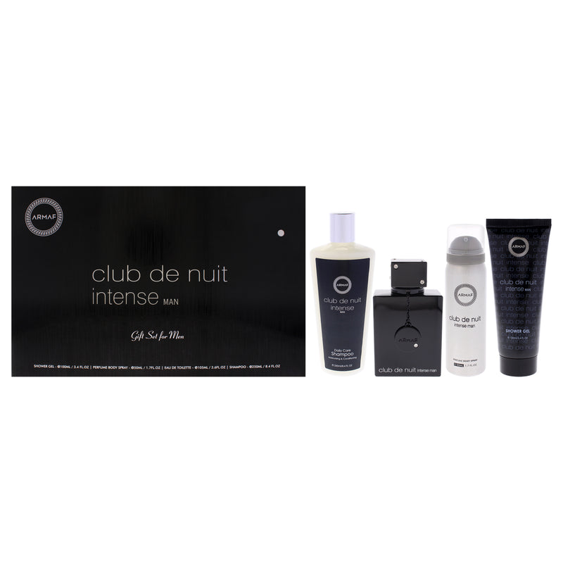 Club De Nuit Intense by Armaf for Men - 4 Pc Gift Set 3.6oz EDT Spray, 1.7oz Body Spray, 3.4oz Shower Gel, 8.4oz Shampoo