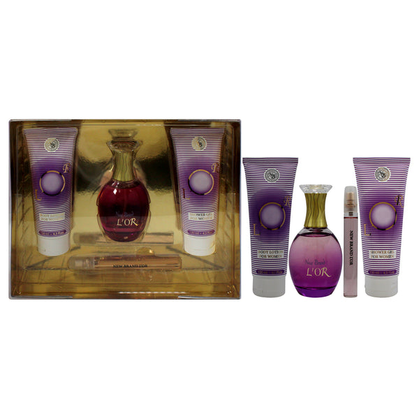 New Brand Lor by New Brand for Women - 4 Pc Gift Set 3.3oz EDP Spray, 0.5oz EDP Spray, 4.3oz Shower Gel, 4.3oz Body Lotion