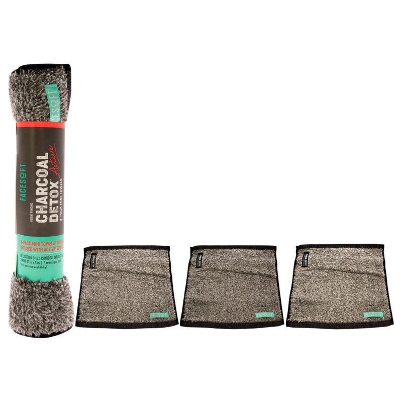 Facesoft Mini Towels Charcoal Detox - Active by Facesoft for Unisex - 3 Pc Towel