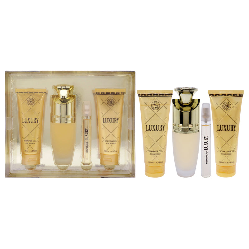 New Brand Luxury by New Brand for Women - 4 Pc Gift Set 3.3oz EDP Spray, 4.4oz Shower Gel, 4.4oz Body Lotion, 0.5oz EDP Spray