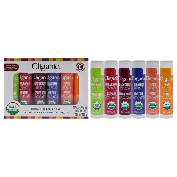 Cliganic Organic Lip Balm by Cliganic for Unisex - 6 Pc 0.15oz Lip Balm - Homey, 0.15oz Lip Balm - Green Apple, 0.15oz Lip Balm - Blueberry, 0.15oz Lip Balm - Peach, 0.15oz Lip Balm - Black Cherry, 0.15oz Lip Balm -Pomegranate