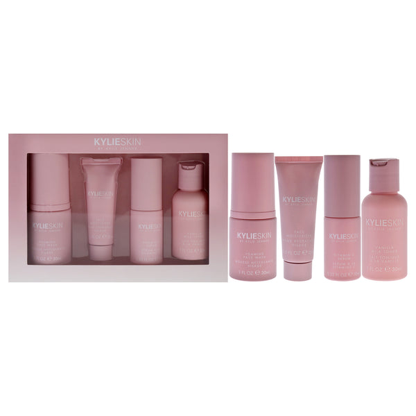 Kylie Cosmetics KylieSkin Set by Kylie Cosmetics for Women - 4 Pc 1oz Foaming Face Wash, 0.5oz Face Moisturizer, 0.3oz Vitamin C Serum, 1oz Vanilla Milk Toner