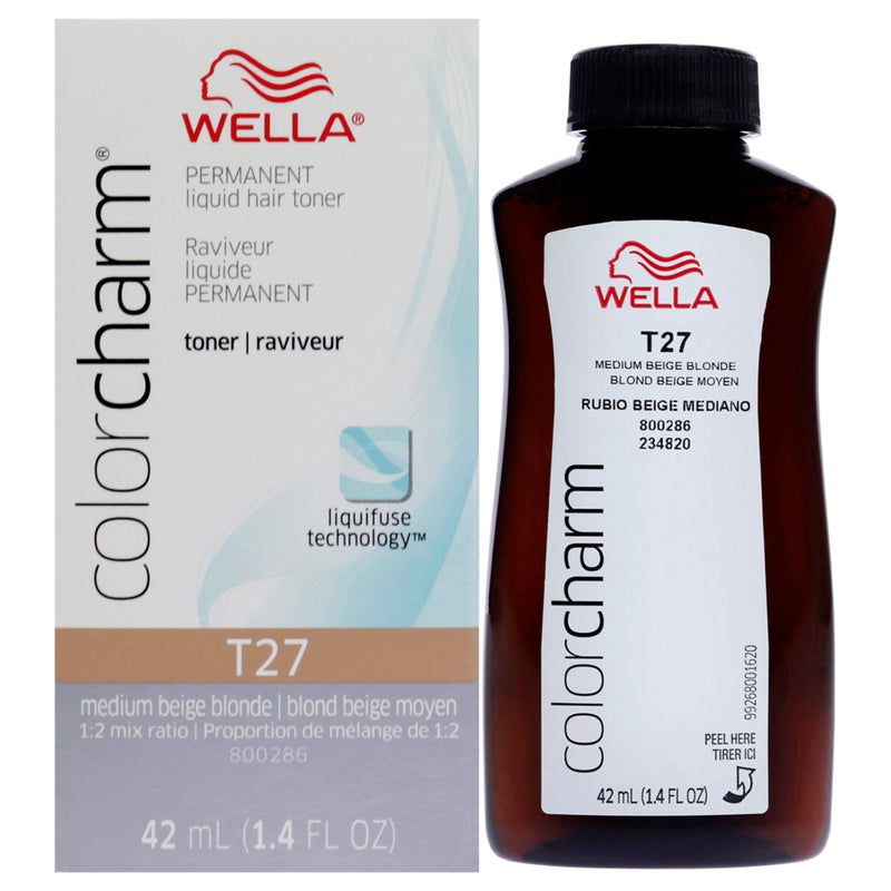 Wella Color Charm Permanent Liquid Toner - T27 Medium Beige Blonde by Wella for Women - 1.4 oz Toner