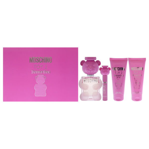 Moschino Moschino Toy 2 Bubble Gum by Moschino for Women - 4 Pc Gift Set 3.4oz EDT Spray, 0.3oz EDT Spray, 3.4oz Body Lotion, 3.4oz Bath and Shower Gel