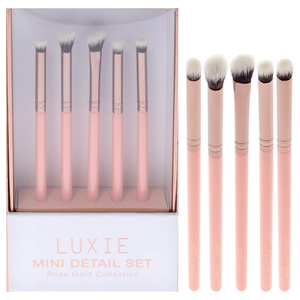 Luxie Rose Gold Mini Detail Brush Set by Luxie for Women - 5 Pc Mini Brush - 111 Flat Angeled, Mini Brush - 121 Tapered, Mini Brush - 131 Angeled, Mini Brush - Round, Mini Brush - Flat