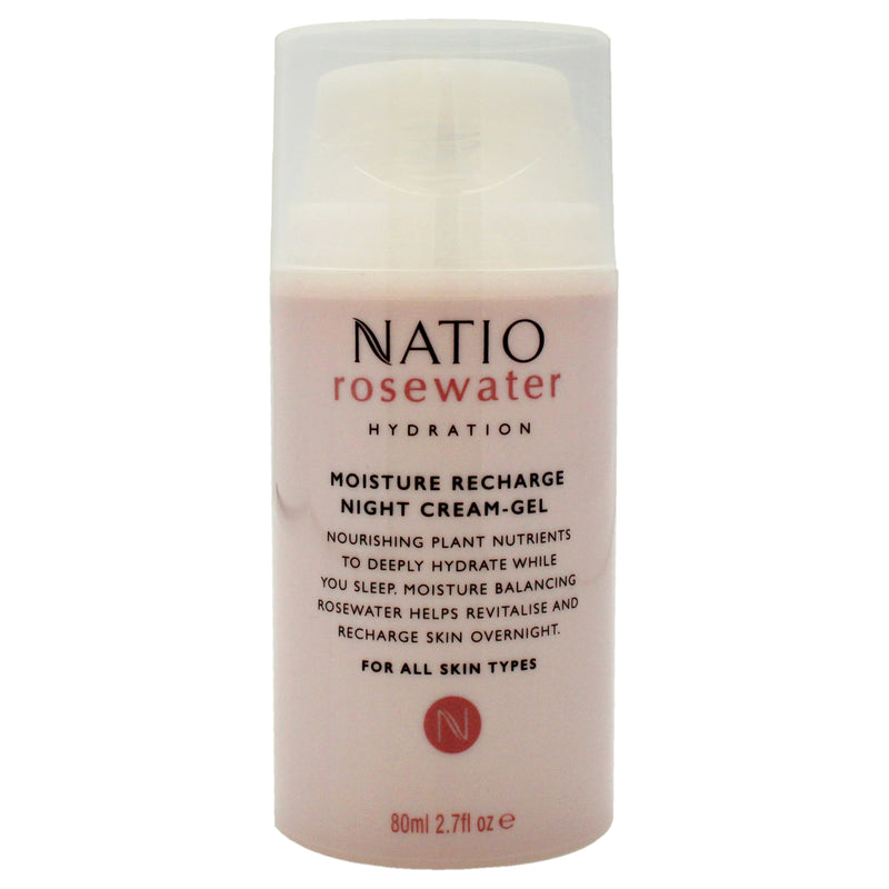 Rosewater Moisture Recharge Night Cream-Gel by Natio for Women - 2.7 oz Cream