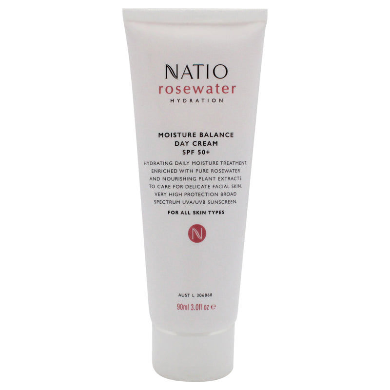 Natio Rosewater Hydration Moisture Balance Day Cream SPF 50 Plus by Natio for Women - 3 oz Cream