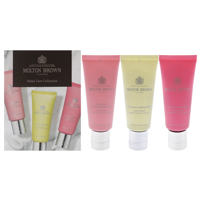 Molton Brown Floral and Spicy Hand Care Collection Set by Molton Brown for Unisex - 3 Pc 1.4oz Delicious Rhubare and Rose Hand Cream, 1.4oz Orange and Bergamot Hand Cream, 1.4oz Fiery Pink Pepper Hand Cream