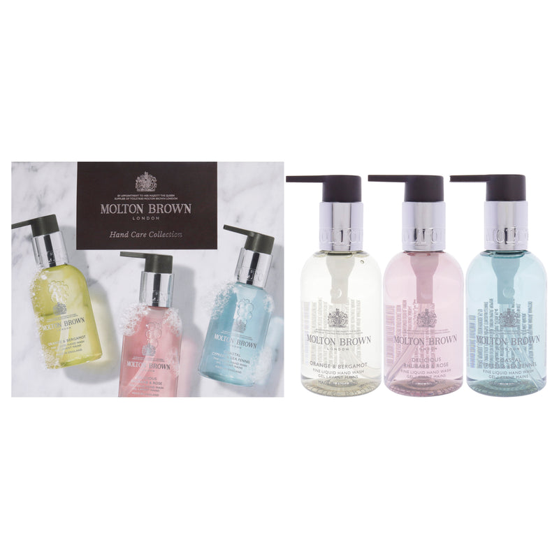 Molton Brown Floral and Aromatic Hand Care Collection Set by Molton Brown for Unisex - 3 Pc 3.3oz Orange and Bergamot Hand Wash, 3.3oz Delicious Rhubare and Rose Hand Wash, 3.3oz Coastal Cypress and Sea Fennel Hand Wash