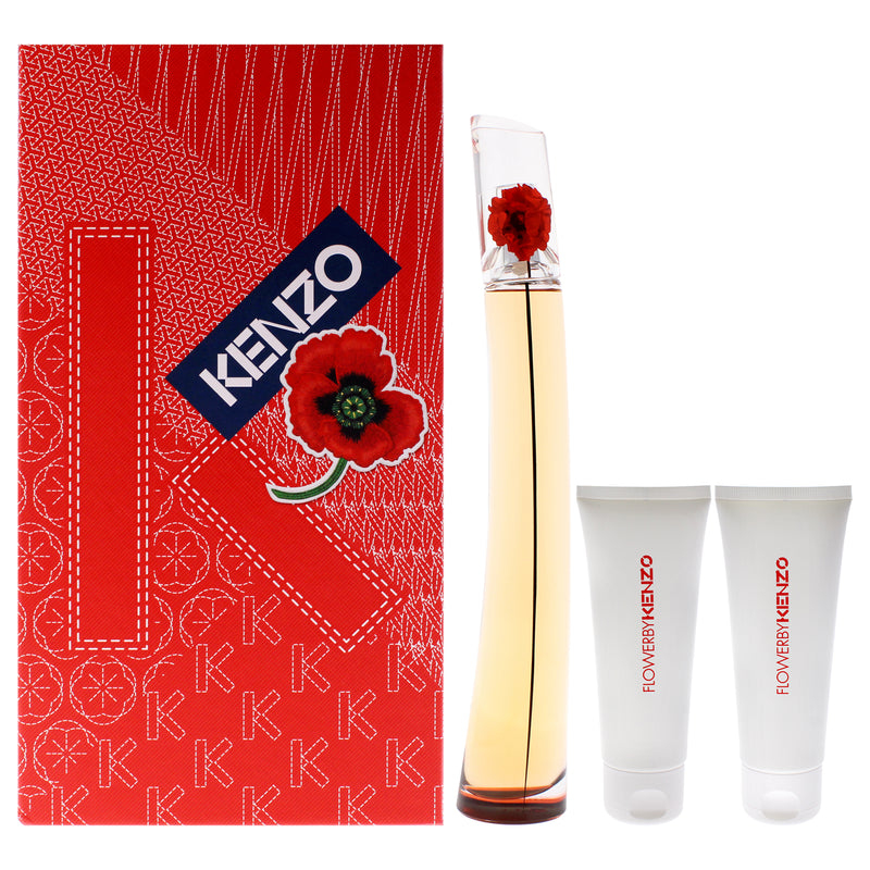 Flower Labsolute by Kenzo for Women - 3 Pc Gift Set 3.3oz EDP Spray, 2 x 2.5oz Body Cream