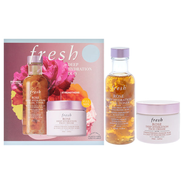 Fresh Deep Hydration Duo by Fresh for Women - 2 Pc 3.3oz Rose Deep Hydration Facial Toner, 1.6oz Rose Deep Hydration Face Cream