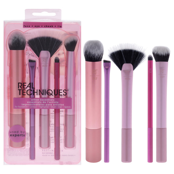 Real Techniques Artist Essentials Set by Real Techniques for Women - 5 Pc Expert Edge Foundation Brush - 217, Smudge Liner Brush - 317, Spotlight Fan Brush - 420, Lip Smudge Brush - 425, Soft Accent Brush - 421