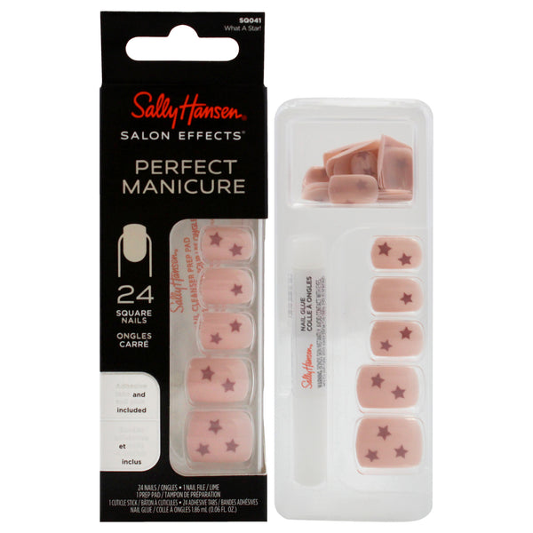 Sally Hansen Salon Effects Perfect Manicure Square Nails - SQ041 What A Start! by Sally Hansen for Women - 52 Pc 24 Nails, 24 Adhesive Tabs, Nail File, Pre Pad, Cuticle Stick, 0.06oz Nail Glue