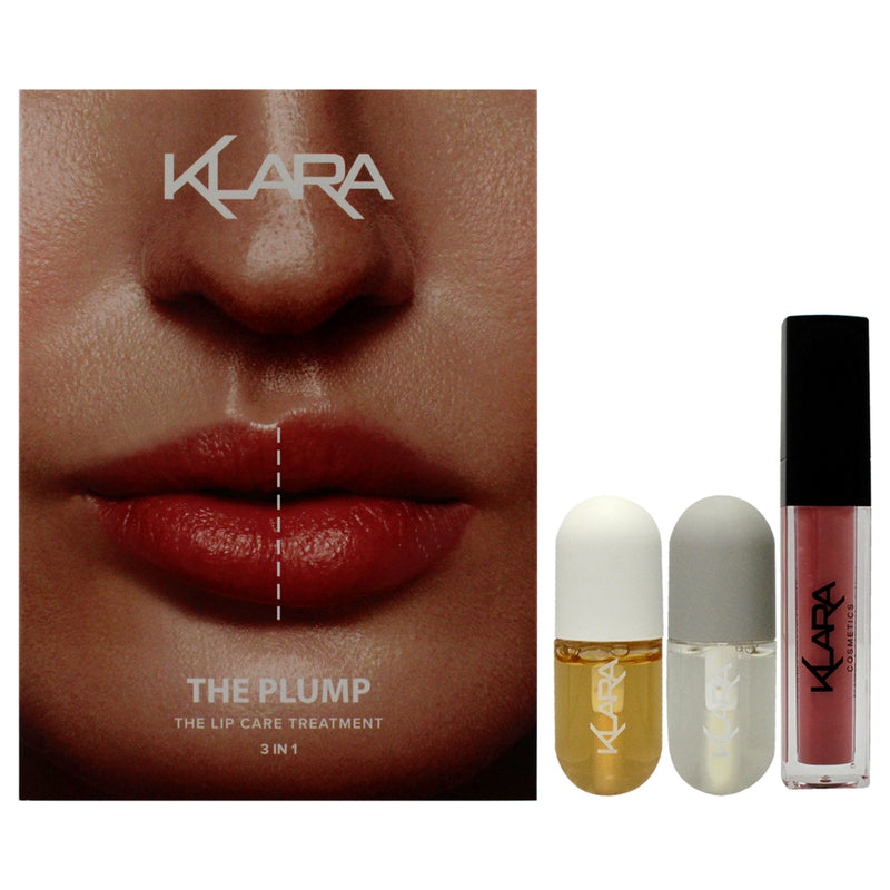 The Plump Lip Kit by Klara for Women - 3 Pc 0.3oz Kiss Proof Lipstick Liquid Matte - 23 Provocative Pink, 0.2oz Lip Maximizer Day Plumper, 0.2oz Lip Care Night Treatment