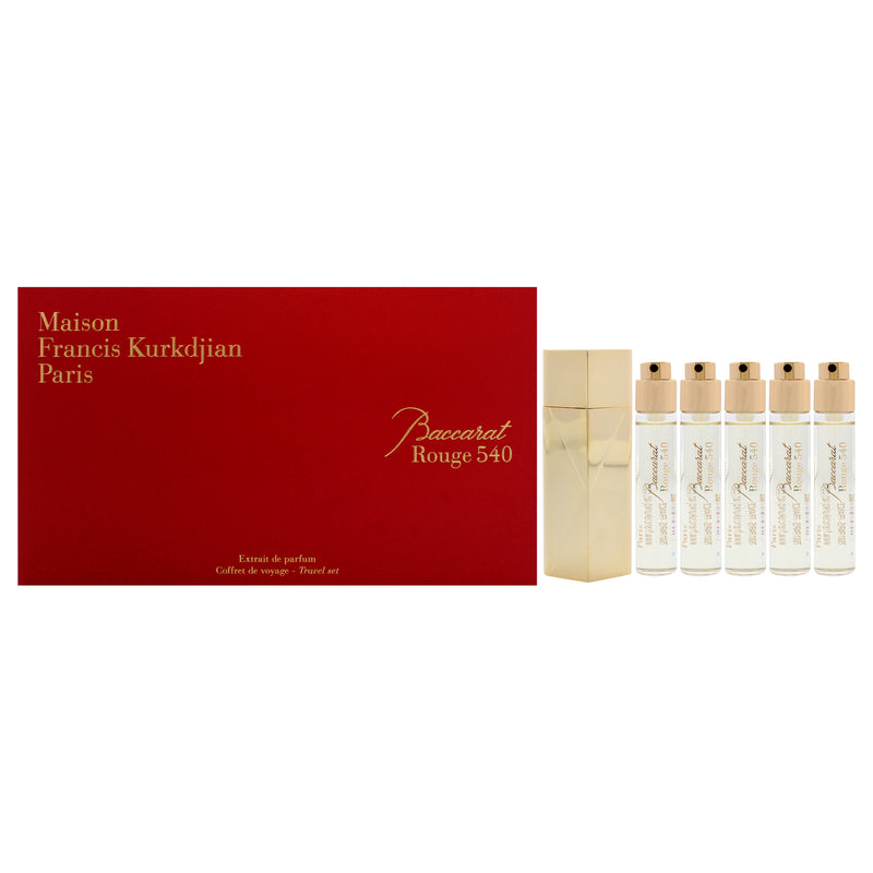 Maison Francis Kurkdjian Baccarat Rouge 540 Travel Set by Maison Francis Kurkdjian for Unisex - 6 Pc Gift Set 5 x 0.37 Extrait De Parfum Spray (Refill), Case Gold (Empty)