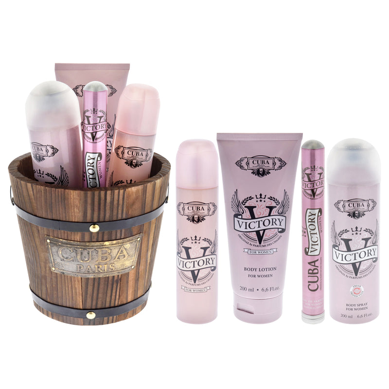 Cuba Cuba Victory by Cuba for Women - 4 Pc Gift Set 3.3oz EDP Spray, 1.17oz EDP Spray, 6.6oz Body Spray, 6.6oz Body Lotion