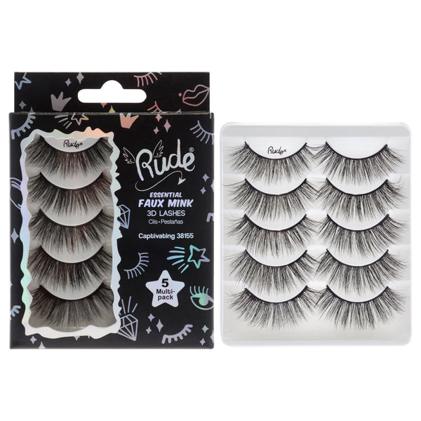 Rude Cosmetics Essential Faux Mink 3D Lashes - Captivating by Rude Cosmetics for Women - 5  Pair Eyelashes