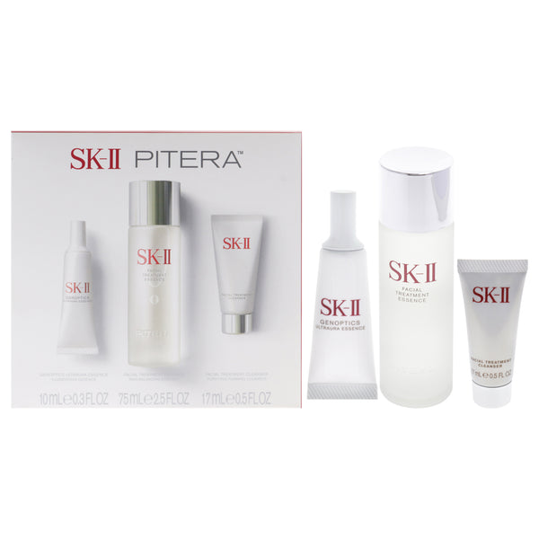 Pitera Ultimate Aura Essentials Kit by SK-II for Women - 3 Pc 2.5oz Facial Treatment Essence, 0.5oz Facial Treatment Cleanser, 0.3oz GenOptics Ultraura Essence