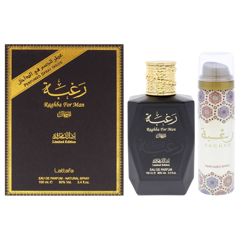 Lattafa Raghba by Lattafa for Men - 2 Pc Gift Set 3.4oz EDP Spray, 1.7oz Perfumed Spray