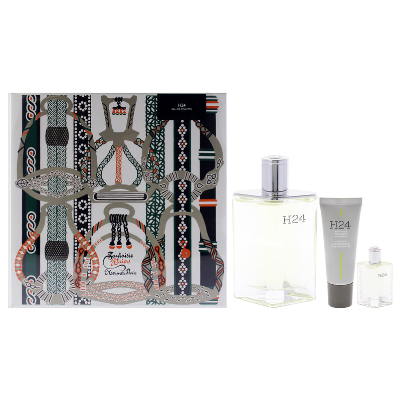 Hermes H24 by Hermes for Men - 3 Pc Gift Set 3.3oz EDT Spray, 0.17oz EDT Spray, 0.67oz Face Moisturizer