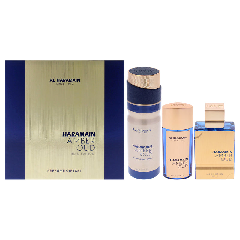 Al Haramain Amber Oud - Bleu Edition by Al Haramain for Unisex - 3 Pc Gift Set 2.5oz EDP Spray, 1oz EDP Spray, 6.6oz Body Spray