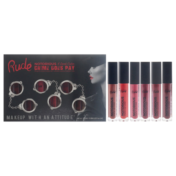 Rude Cosmetics Crime Does Pay Notorious - Dark by Rude Cosmetics for Women - 6 Pc 0.084oz Lipstick - Amulet, 0.084oz Lipstick - Bewitching, 0.084oz Lipstick - Hypnotic, 0.084oz Lipstick - Secretacy, 0.084oz Lipstick - Seductress, 0.084oz Lipstick - Sorcer