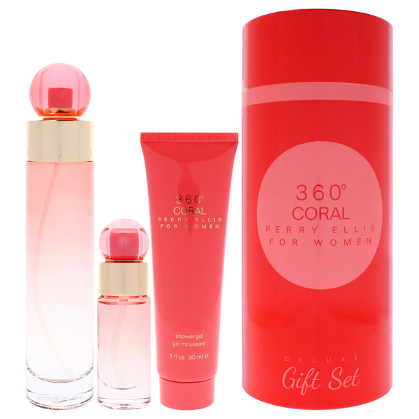 Perry Ellis 360 Coral by Perry Ellis for Women - 3 Pc Gift Set 3.4oz EDP Spray, 0.25 EDP Spray (Mini), 3oz Shower Gel