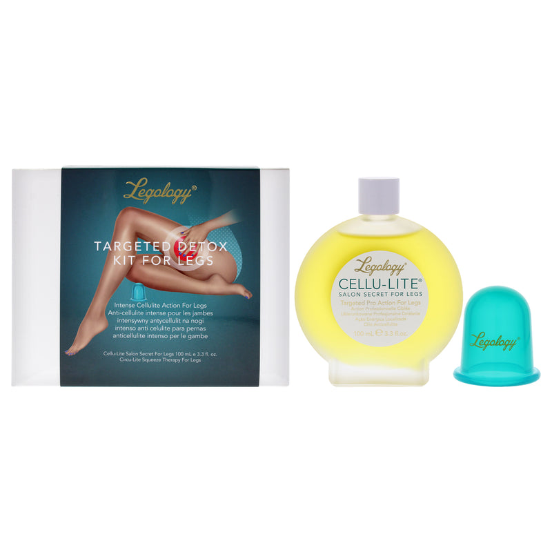 Targeted Detox Kit For Legs by Legology for Women - 2 Pc 3.3oz Cellu Lite Salon Secret For Legs Anti Cellulite Oil, 1 Circu Lite Squeeze Therapy for Legs Massage Cup