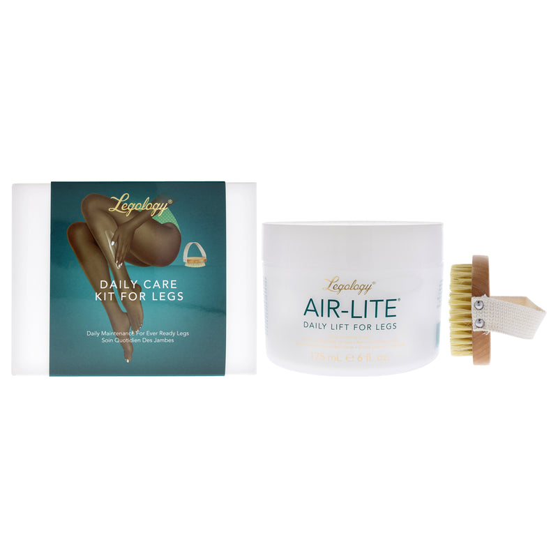 Daily Care Kit For Legs by Legology for Women - 2 Pc 6oz Air Lite Daily Lift for Legs Shaping Cream, 1 Lymph Lite Boom Brush for Body