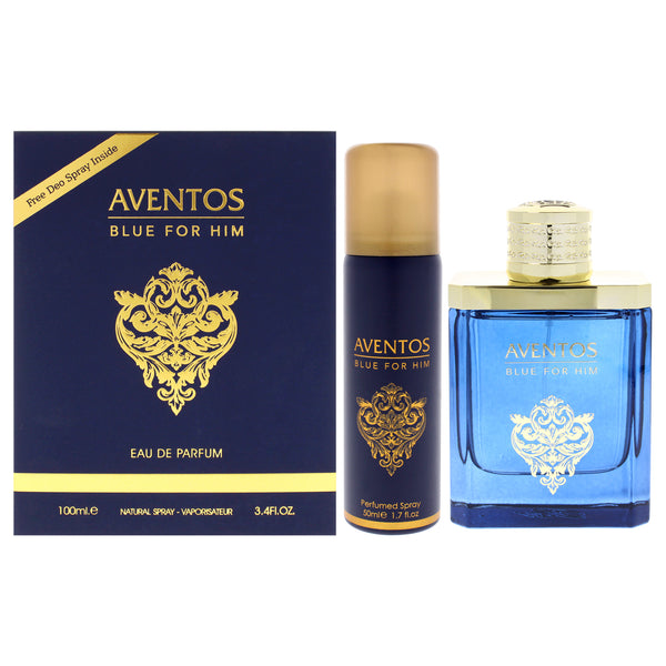 Fragrance World Aventos Blue by Fragrance World for Men - 2 Pc Gift Set 3.4oz EDP Spray, 1.7oz Body Spray