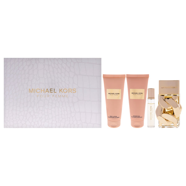 Michael Kors Pour Femme by Michael Kors for Women - 4 Pc Gift Set 3.4oz EDP Spray, 0.3oz EDP Spray(Mini), 3.4oz Body Lotion, 3.4oz Shower Gel