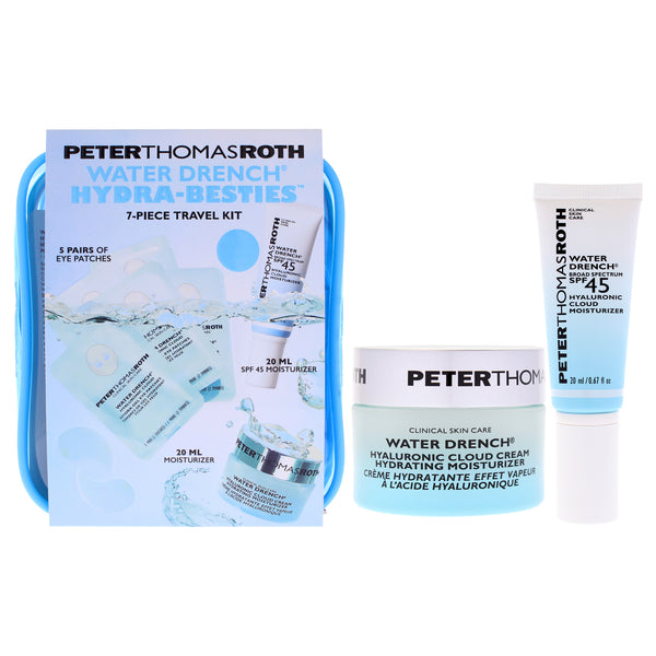 Peter Thomas Roth Water Drench Hydra-Besties Travel Kit by Peter Thomas Roth for Unisex - 7 Pc 5 Pair Water Drench Gel Eye Patches, 0.67oz Water Drench Moisturizer, 0.67oz Water Drench Broad Spectrum SPF 45 Moisturizer