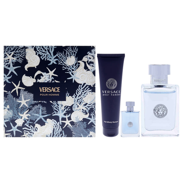 Versace Versace Pour Homme by Versace for Men - 3 Pc Gift Set 3.4oz EDT Spray, 0.17oz EDT Spray (Mini), 5oz Bath and Shower Gel