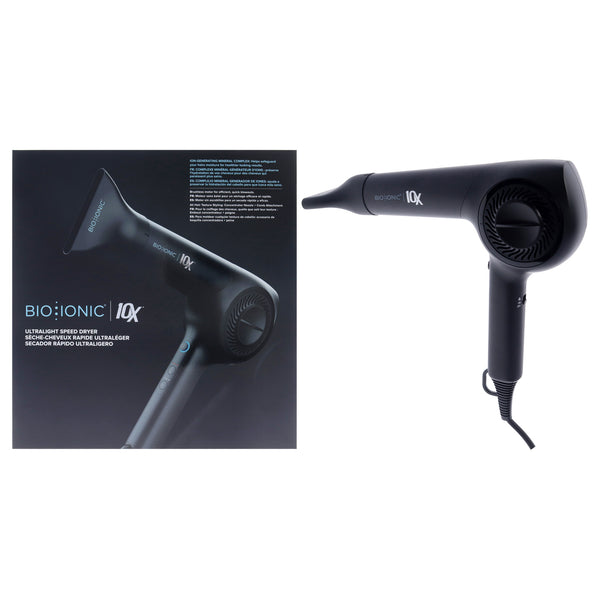 Bio Ionic 10X Ultra Light Speed Dryer Plus Comb Attacment - Black by Bio Ionic for Women - 1 Pc Hair Dryer