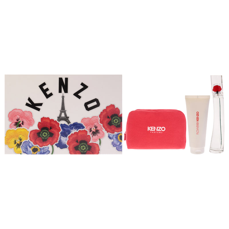 Kenzo Flower by Kenzo for Women - 3 Pc Gift Set 1.7oz EDP Spray, 2.5oz Body Milk, Pouch