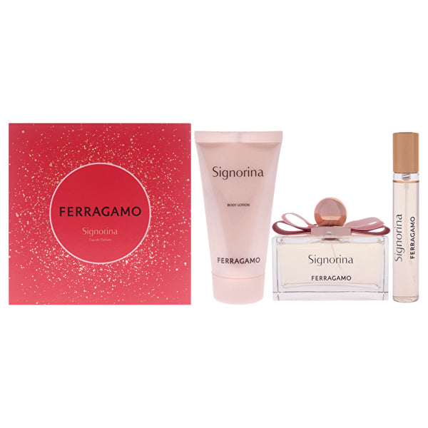 Salvatore Ferragamo Signorina For Women - 3 Pc Gift Set Eau De Parfum Spray 0.5oz Eau De Parfum Spray 30ml/1.7oz Body Lotion 90ml/3.4oz