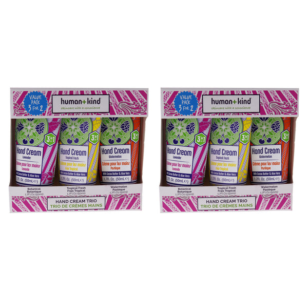 Human+Kind Hand Cream Trio - Pack of 2 by Human+Kind for Unisex - 3 x 1.7 oz Botanical, Tropical Fresh, Watermelon