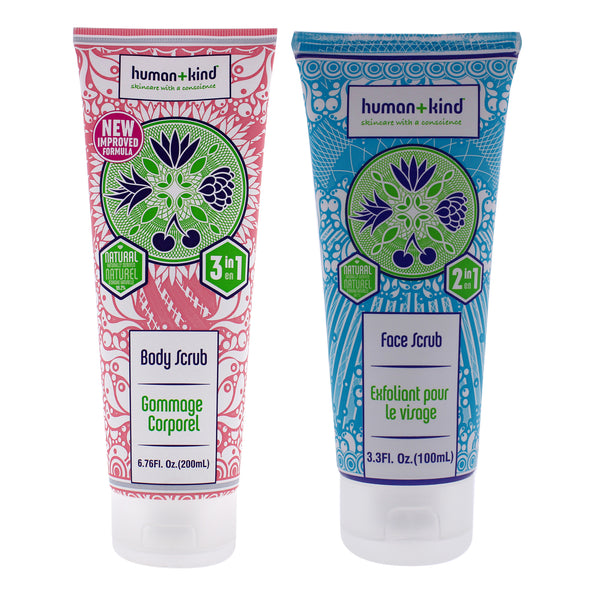 Human+Kind Body and Face Scrub Kit by Human+Kind for Unisex - 2 Pc Kit 6.76oz Body Scrub, 3.3oz Face Scrub